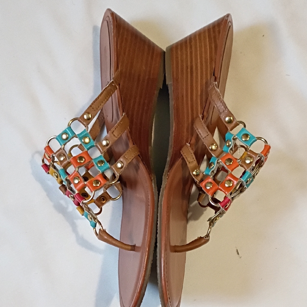 Sandler Multicolor Studded Woven Leather Thong Sandals - Brown Footbed - Picture 7 of 8